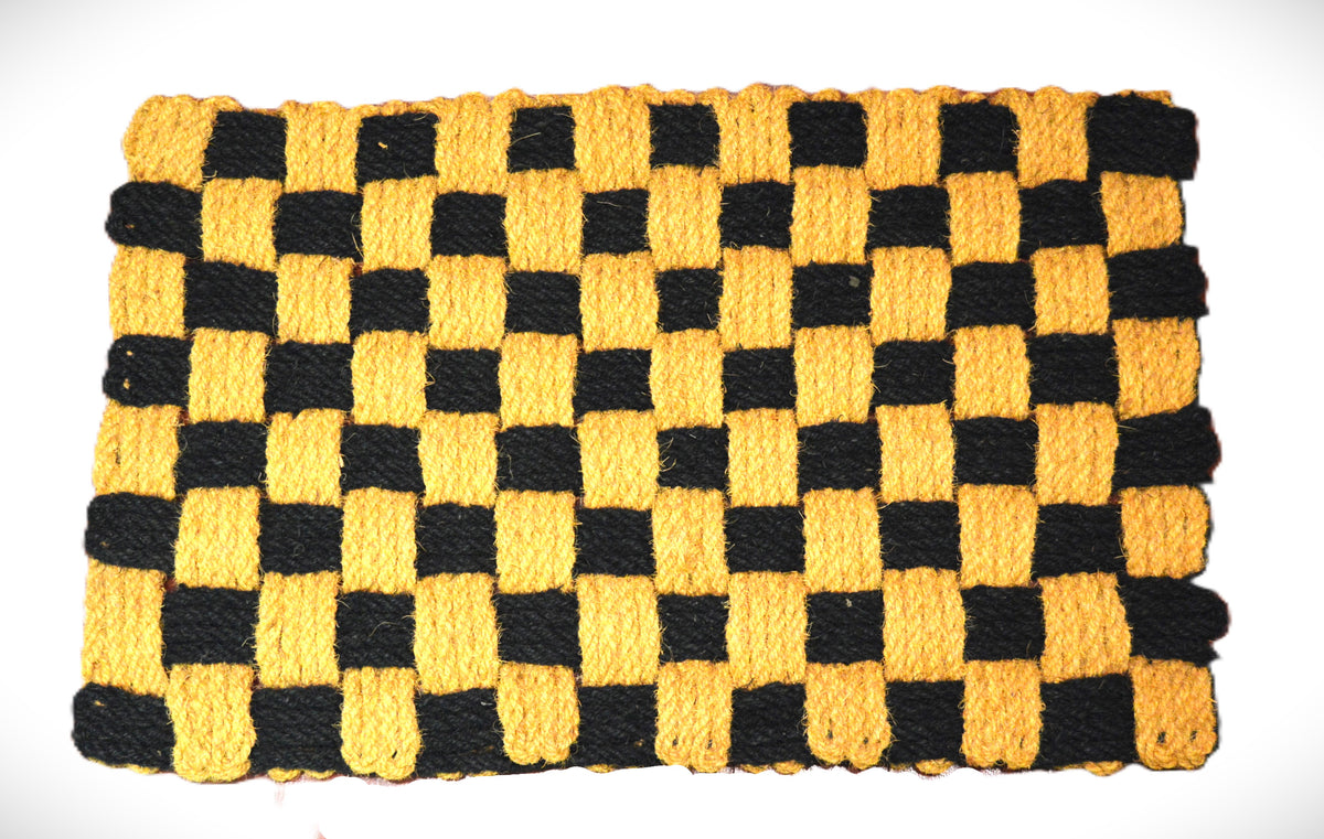 Handwoven Coir Basket-Weave Doormat – Natural & Black