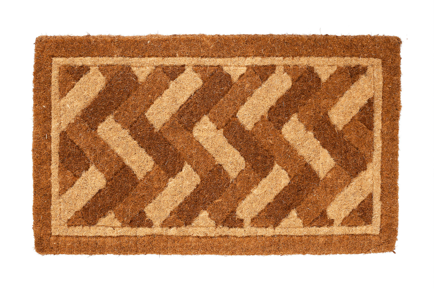 brown coir door mat with decorative brick layer pattern
