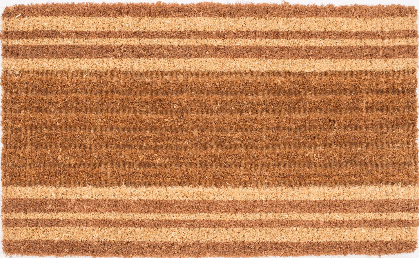 Brown doormat with striped pattern on a white background