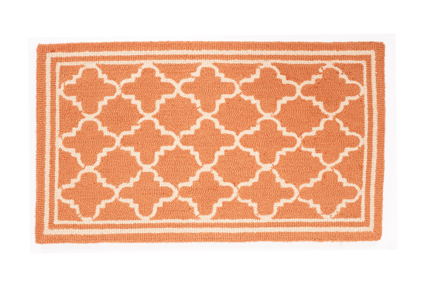 Courtyard pumpkin spice doormat at front door, warm autumn entryway rug with textured surface and durable design