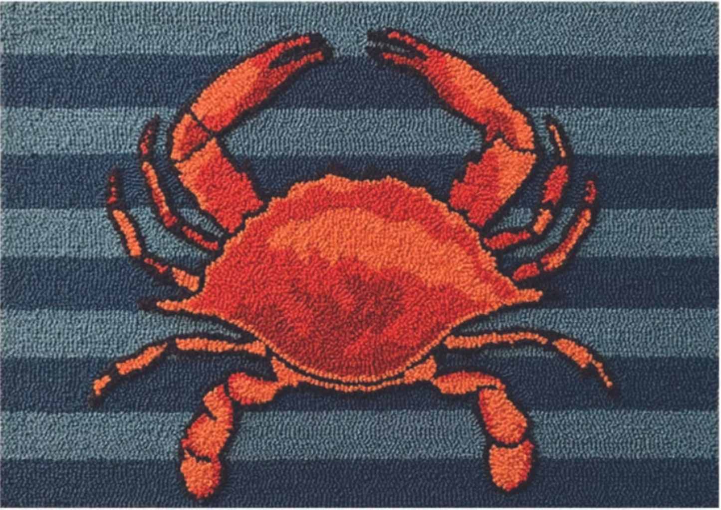 blue and grey accent rug with crab design