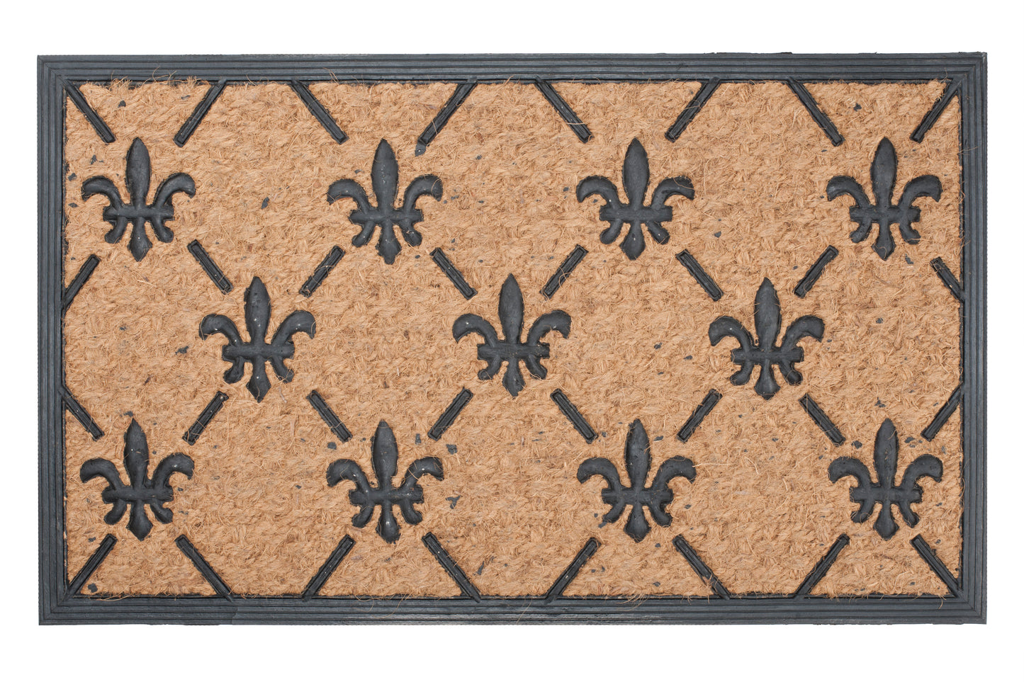 Doormat with Fleur-de-lis pattern on a brown background