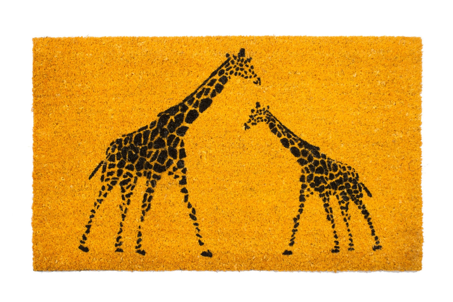yellow coir door mat with giraffe design