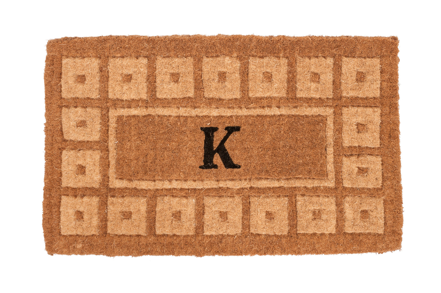 brown coir door mat with classic colonial border design