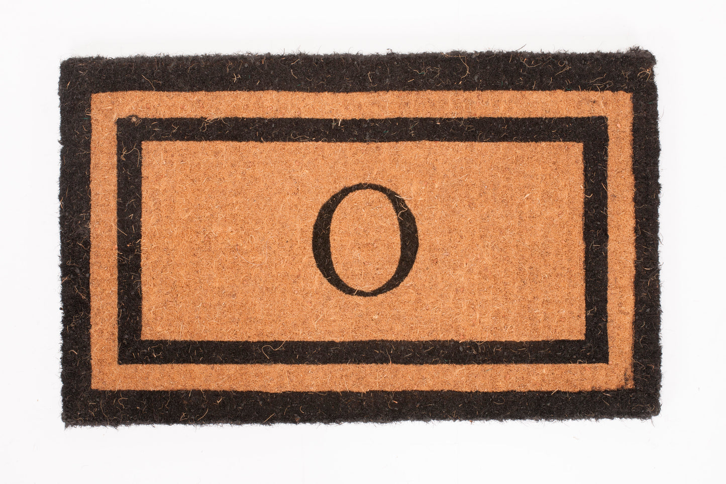 Doormat with a black border and letter 'O' on a white background