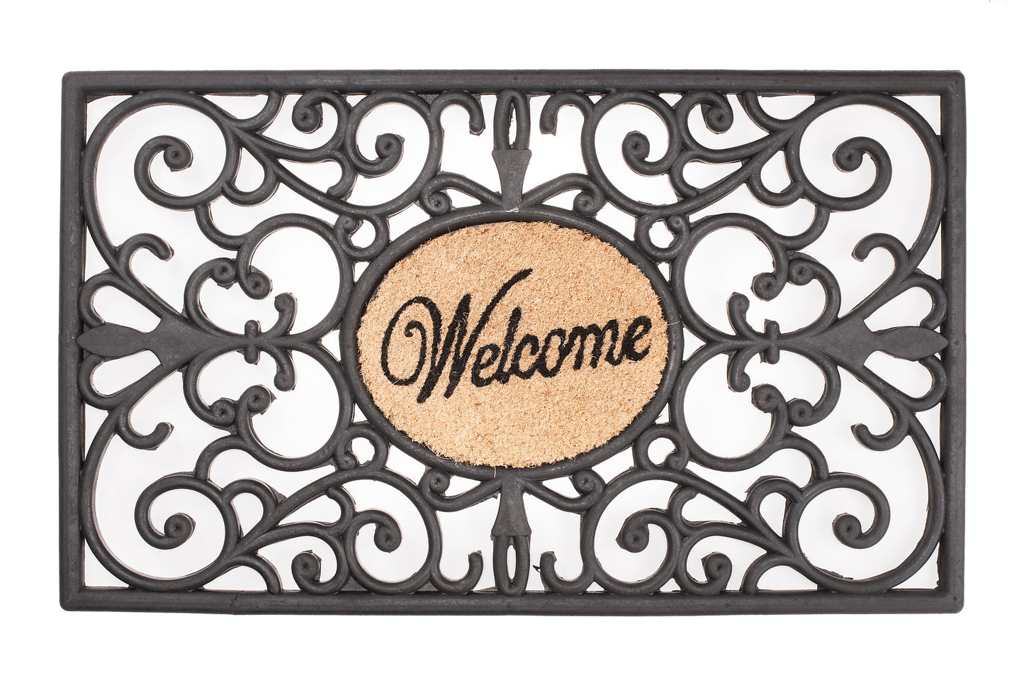 Decorative doormat with 'Welcome' text and intricate patterns