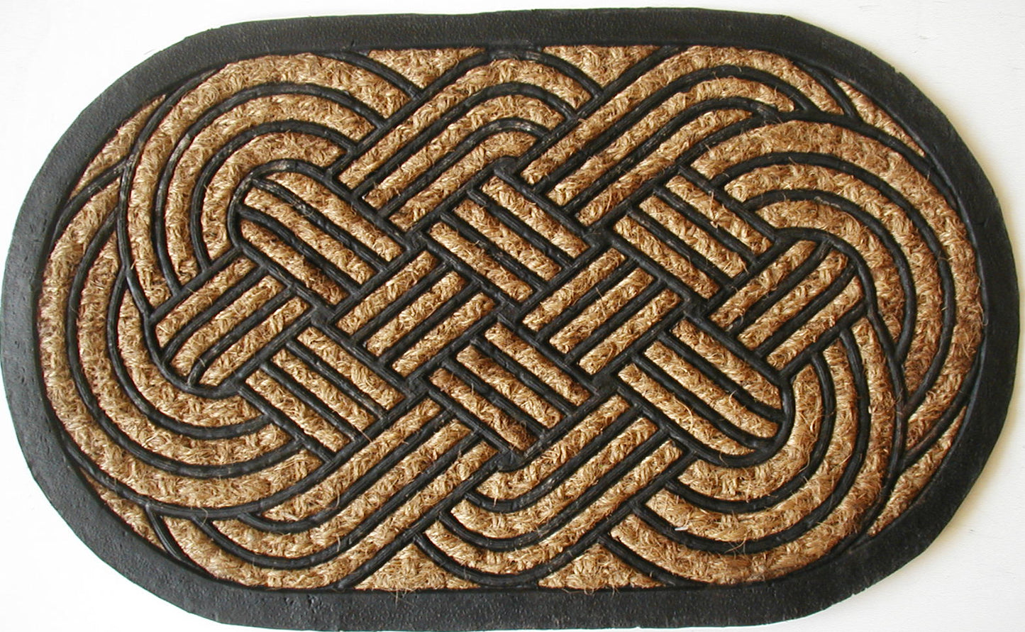 brown door mat with intertwined lovers knot design