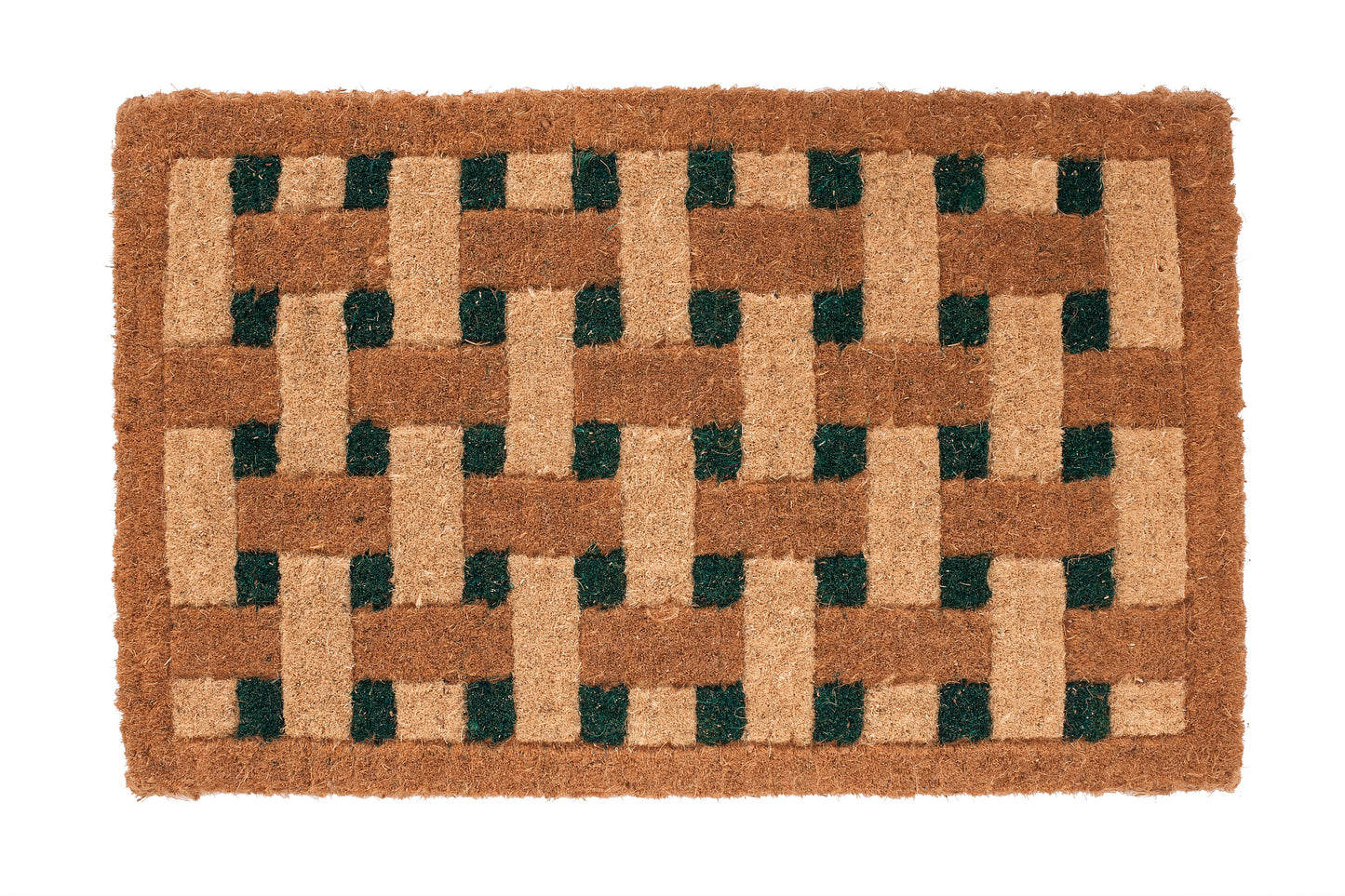 Brown doormat with a woven pattern on a white background