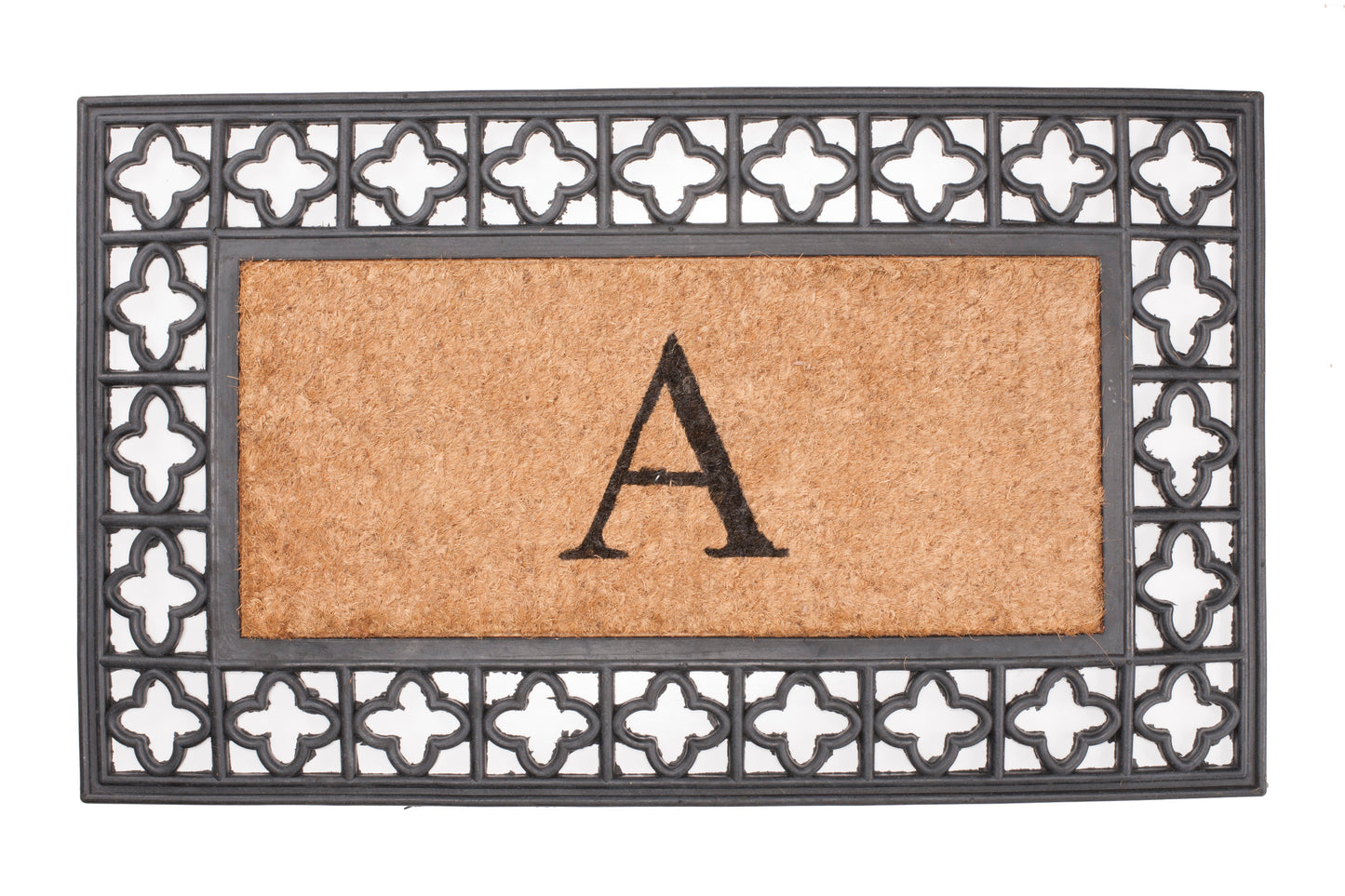 Doormat with decorative border and letter 'A' on a white background