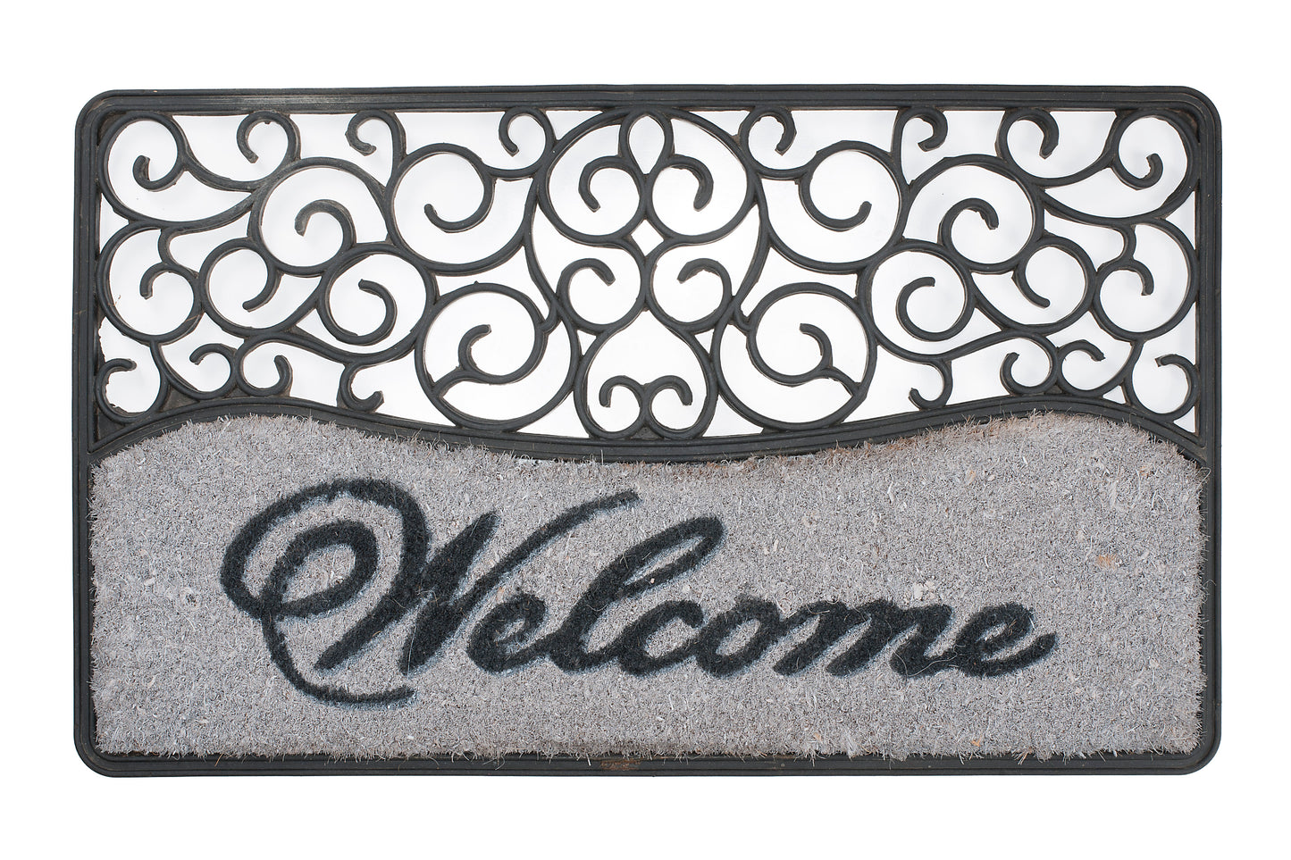 Decorative doormat with intricate pattern and 'Welcome' text on a white background