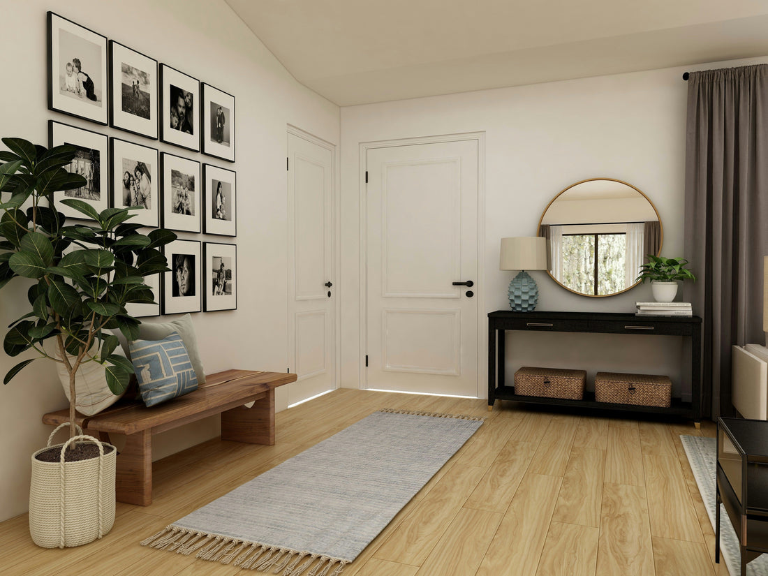 Clean home entryway with boots and heavy-duty natural doormat