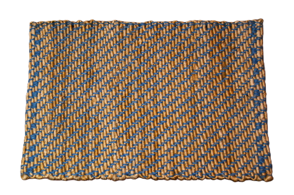 Natural Jute Stripe Accent Rug – Blue, Coral, White & Yellow