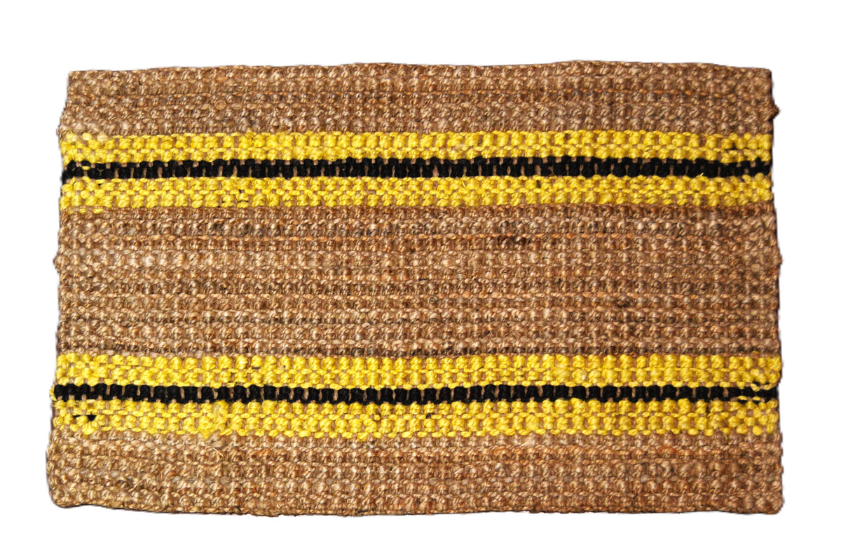 Natural Jute Ribbed Rug with Black & Yellow Stripes