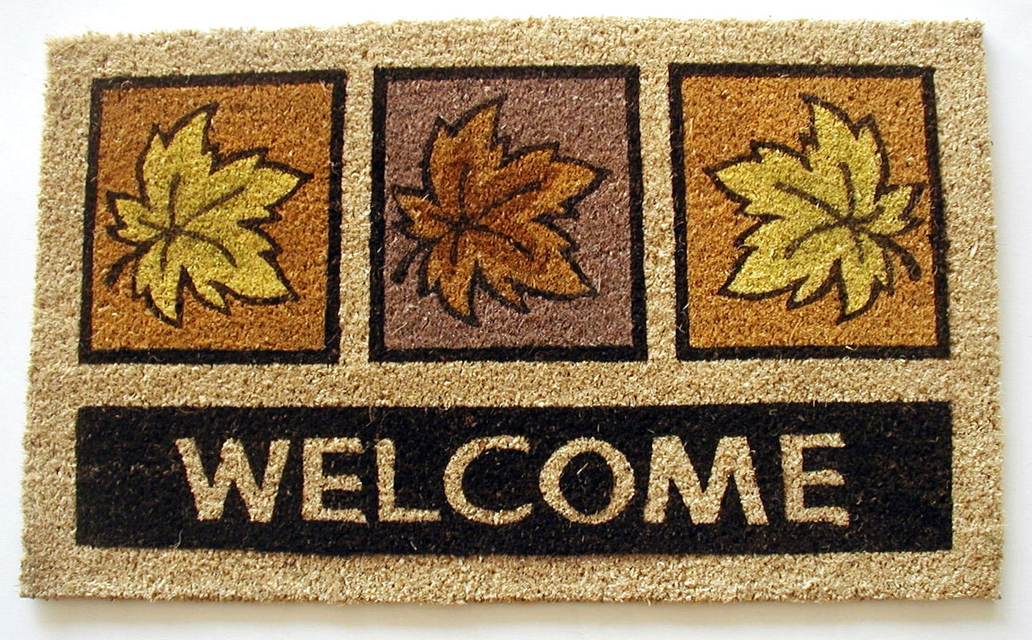 Autumn leaves welcome mat with fall foliage design, decorative outdoor welcome mat for front porch entryway