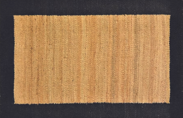 beige jute rug with black border woven design