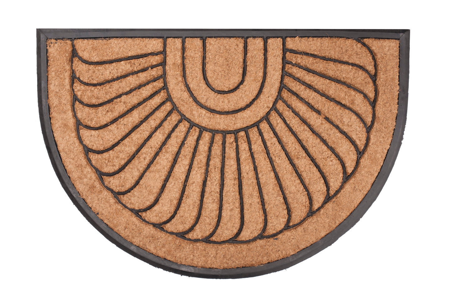 Half-circle doormat with sunburst pattern on a white background