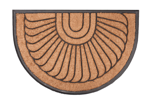 Half-circle doormat with sunburst pattern on a white background