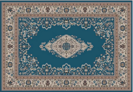 blue rug with vintage medallion pattern