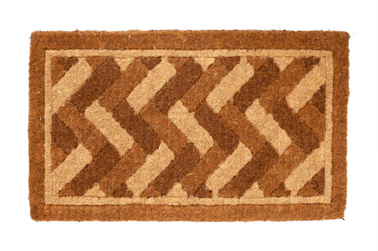 brown coir door mat with decorative brick layer pattern