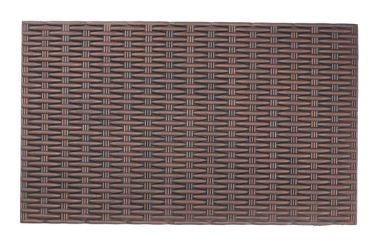 Rectangular bronze colored mat with a woven pattern on a white background