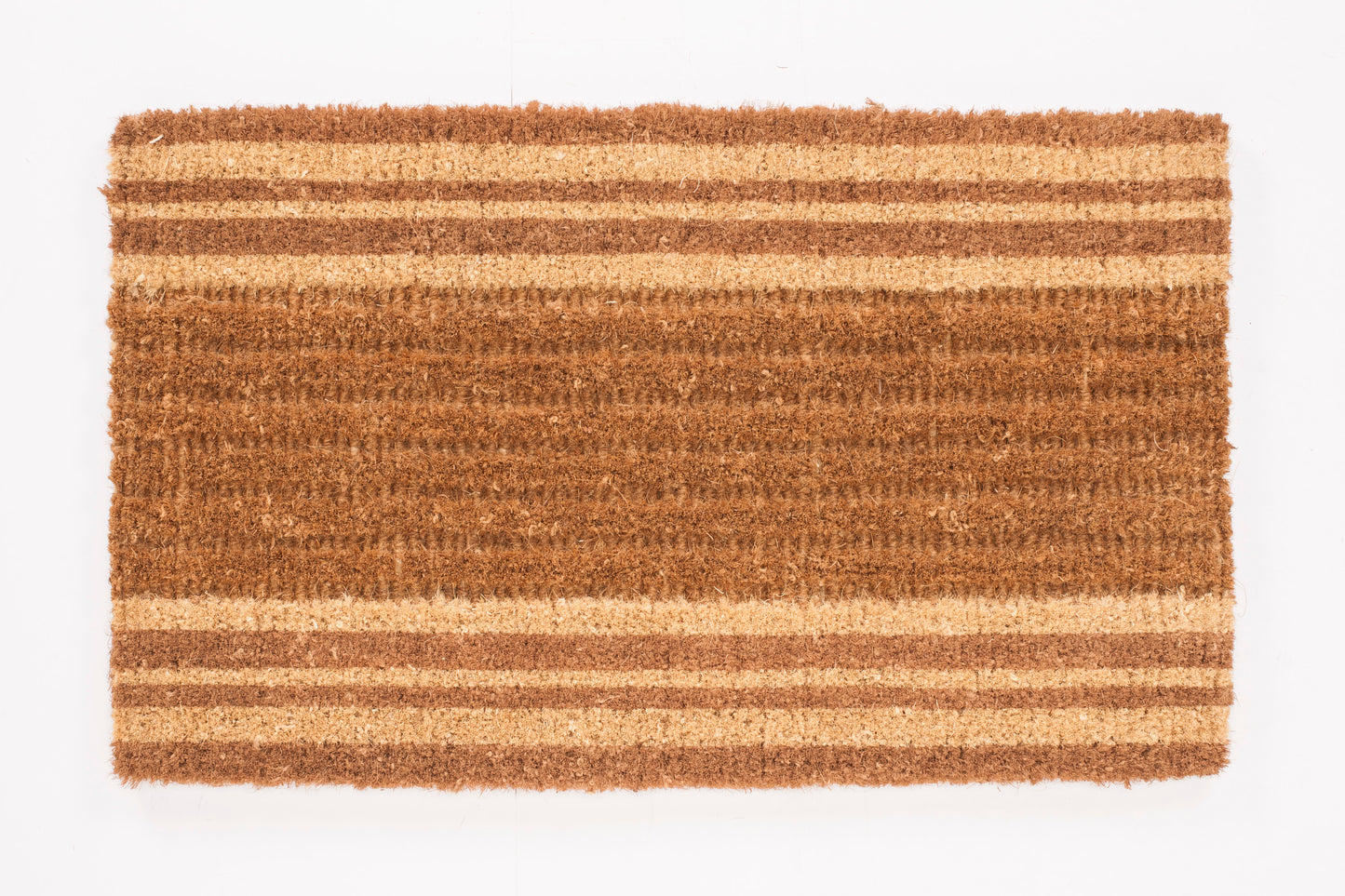 Brown doormat with striped pattern on a white background