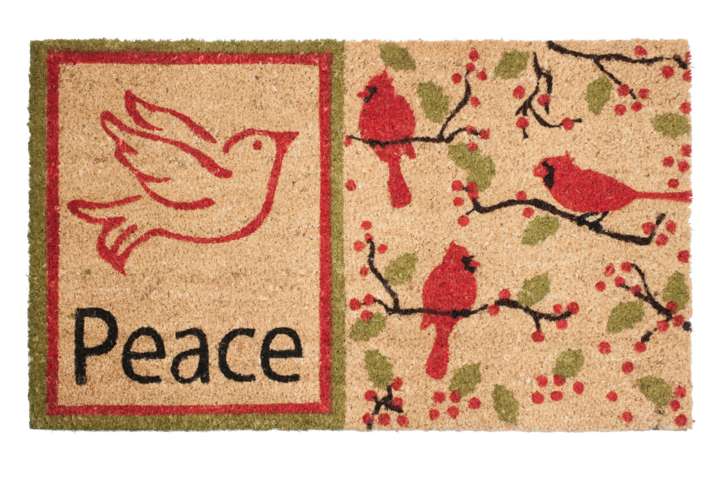 Cardinals door mat with red birds design, decorative outdoor welcome mat for front porch entryway