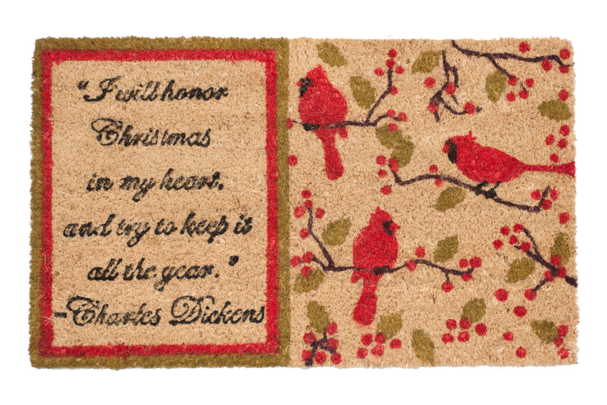 Cardinals door mat made of natural coir at an entryway, dirt‑trapping rustic welcome rug