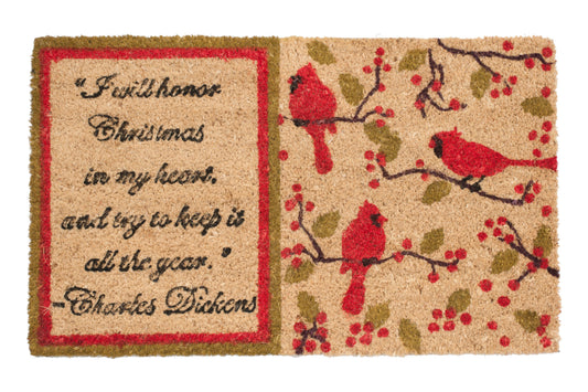 Cardinals door mat made of natural coir at an entryway, dirt‑trapping rustic welcome rug