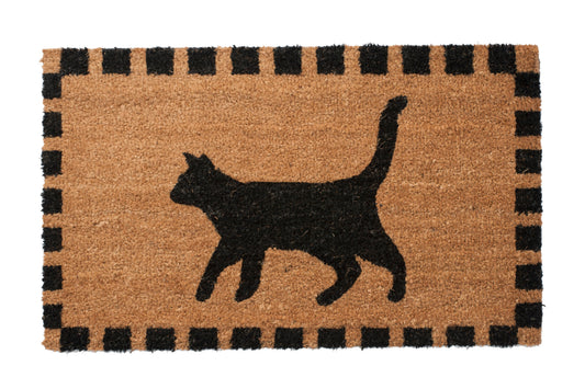 Doormat with black cat silhouette on a beige background