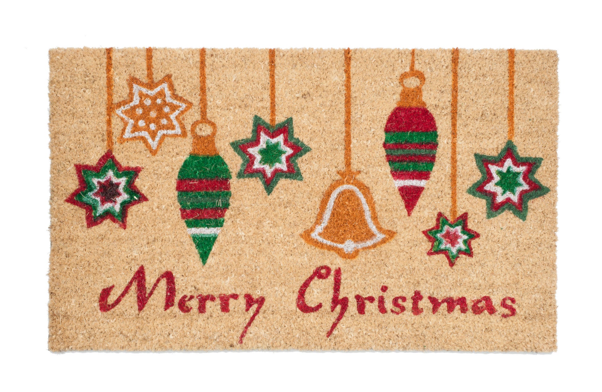 Christmas ornaments door mat with festive holiday design, decorative outdoor welcome mat for front porch entryway