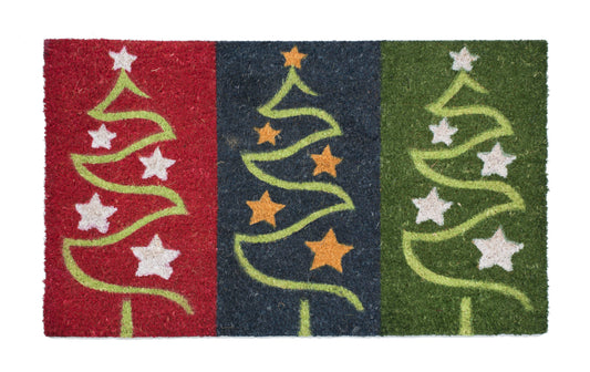 Christmas trees door mat with festive holiday design, decorative outdoor welcome mat for front porch entryway