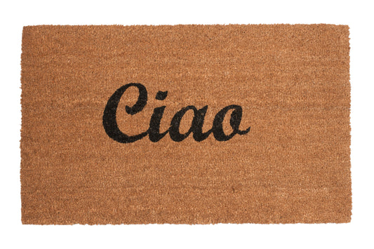 Doormat with 'Ciao' text in black