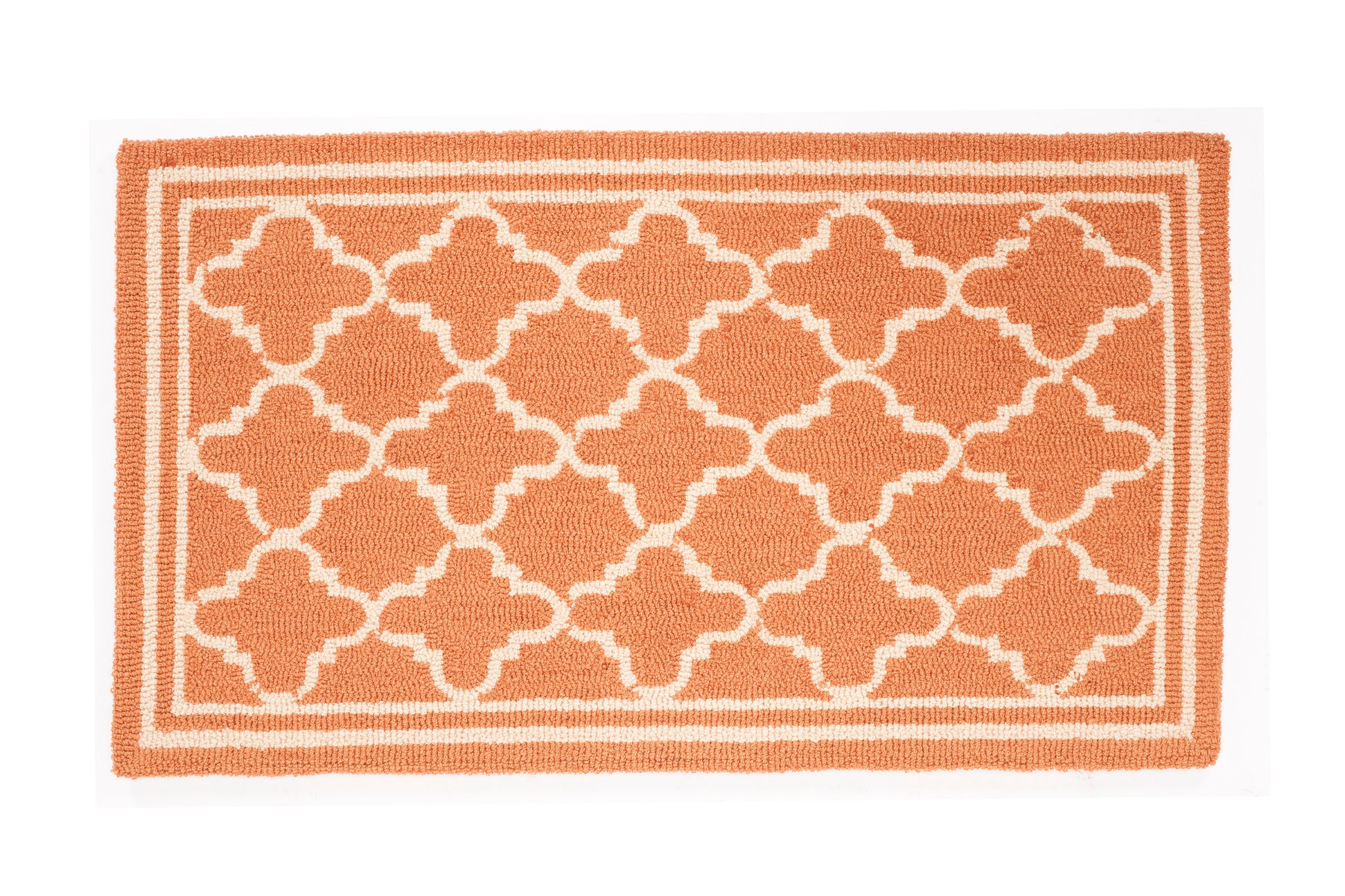 Courtyard pumpkin spice doormat at front door, warm autumn entryway rug with textured surface and durable design