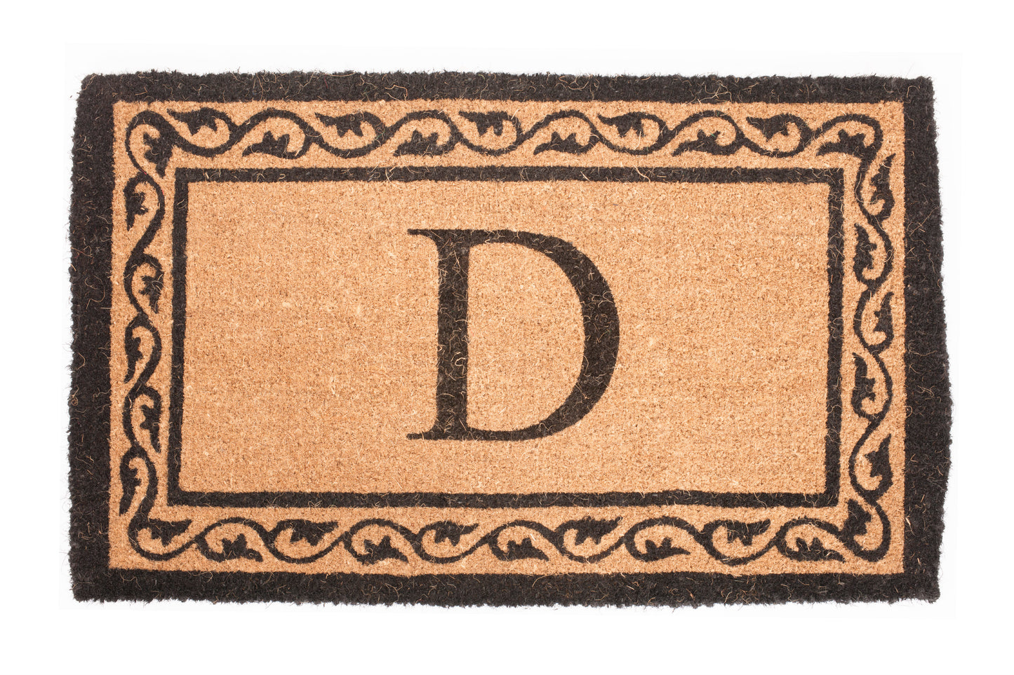 Doormat with letter 'D' and decorative border on a white background