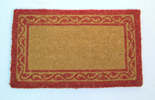 Rectangular doormat with red border on a white background