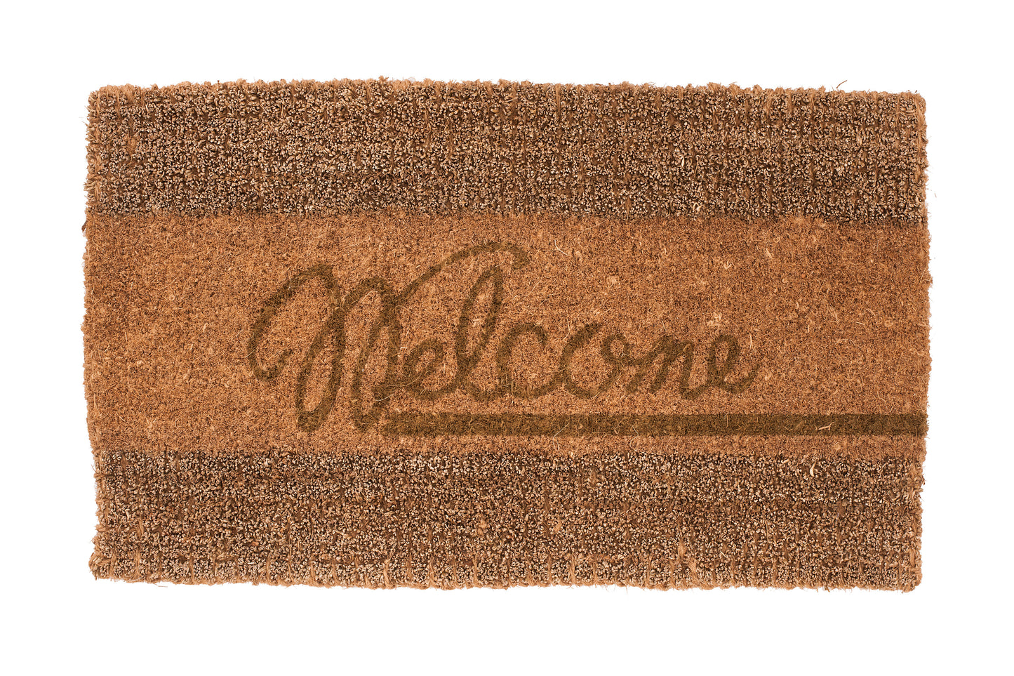 brown door mat seagrass woven pattern with welcome text