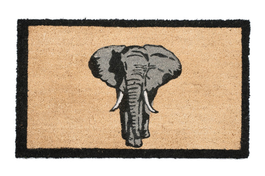 brown door mat with elephant design