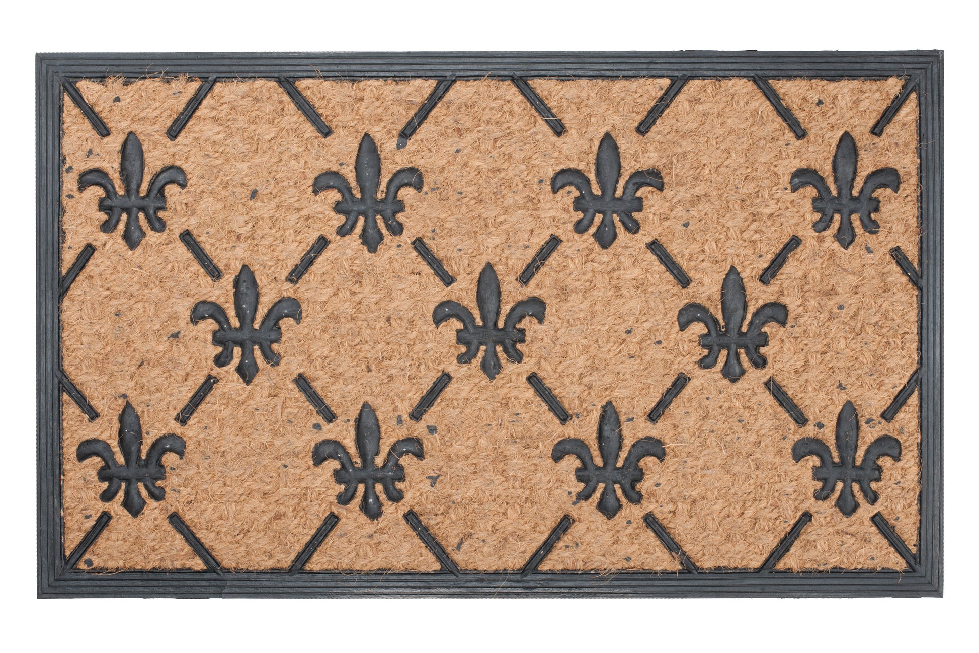 Doormat with Fleur-de-lis pattern on a brown background