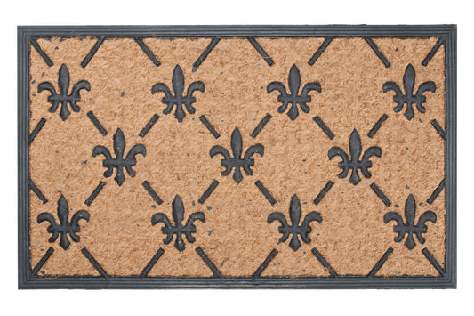 Doormat with Fleur-de-lis pattern on a brown background