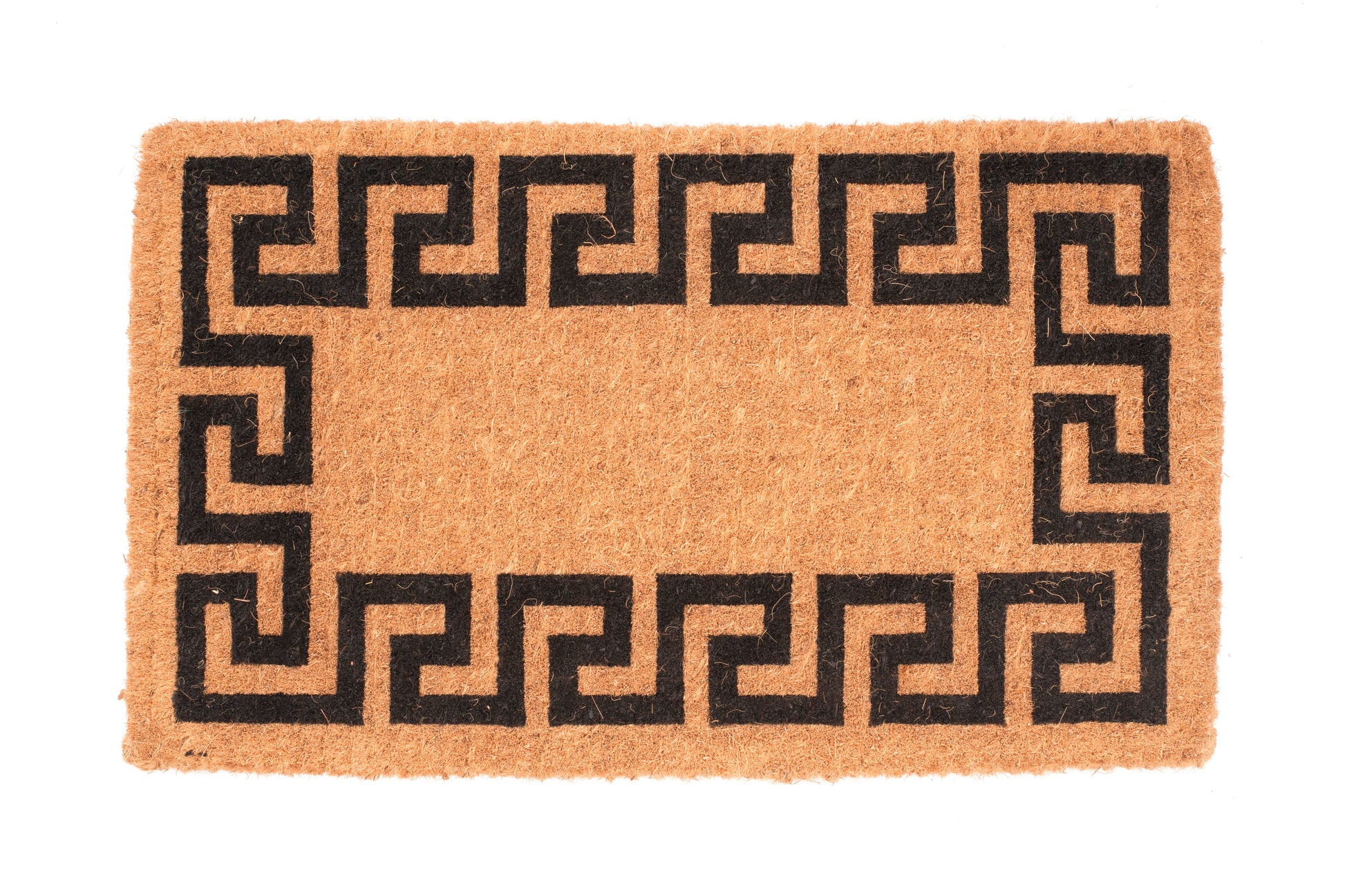 Doormat with black geometric pattern on a beige background