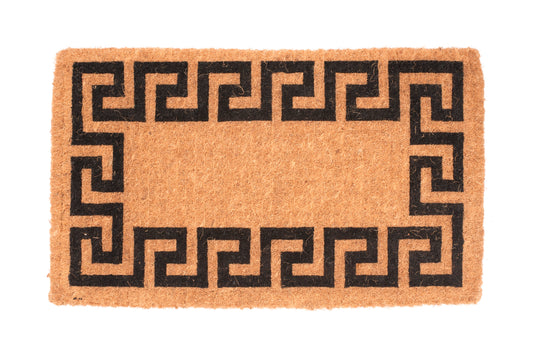 Doormat with black geometric pattern on a beige background