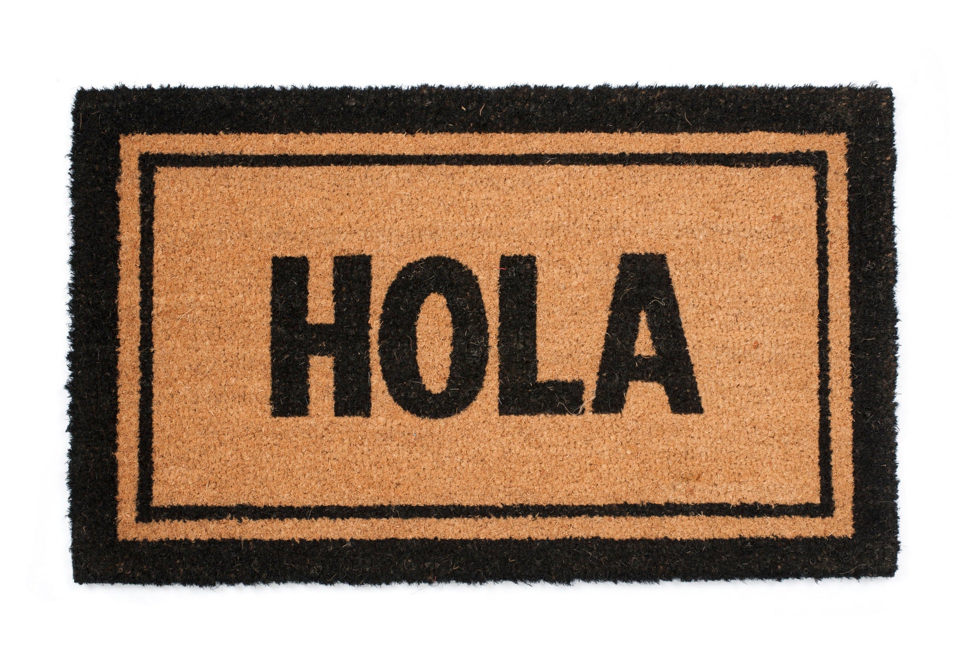 brown hola hello door mat with bilingual welcome text