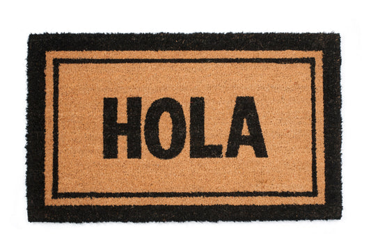 brown hola hello door mat with bilingual welcome text