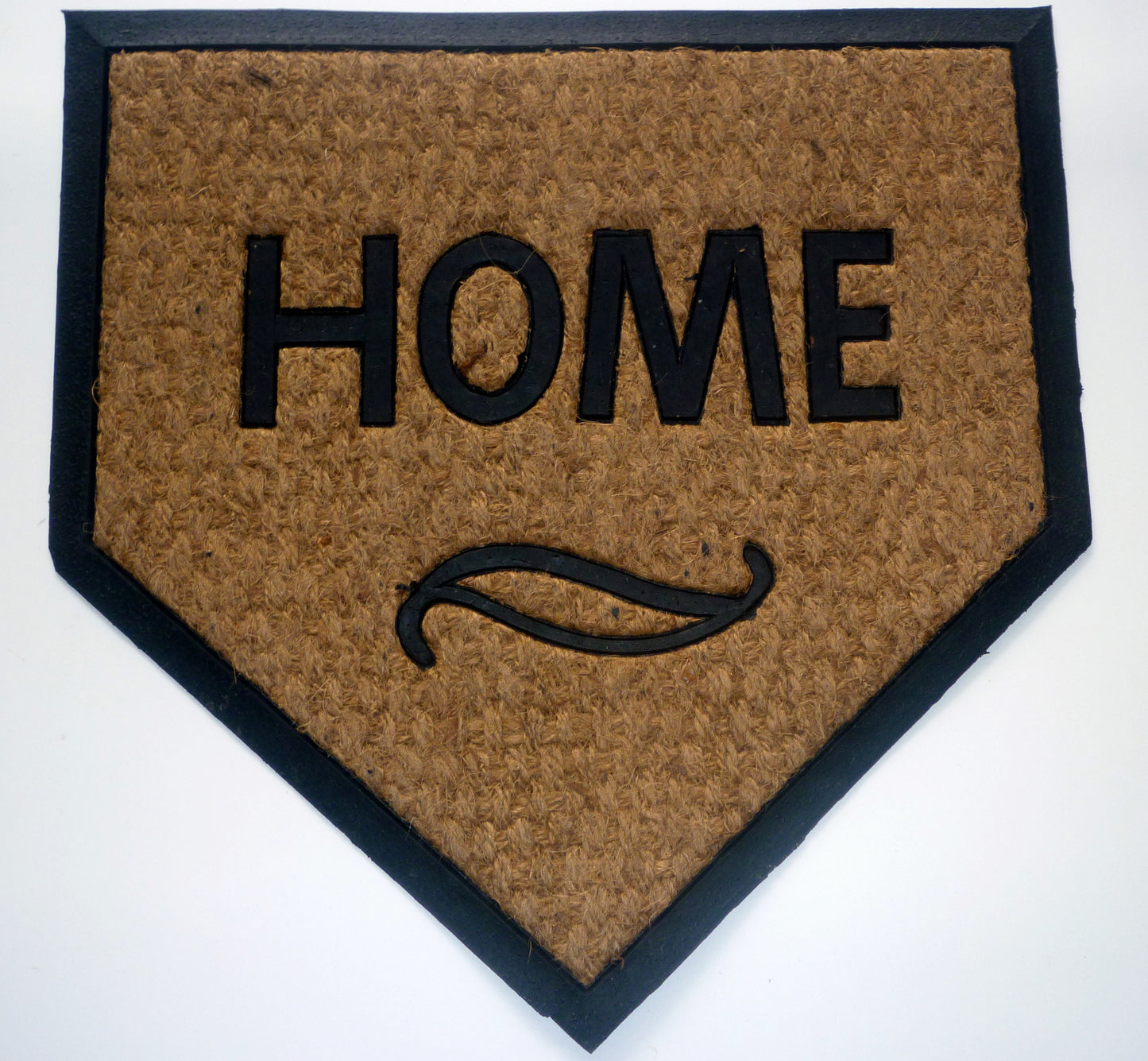 Home plate-shaped doormat with 'HOME' text on a white background