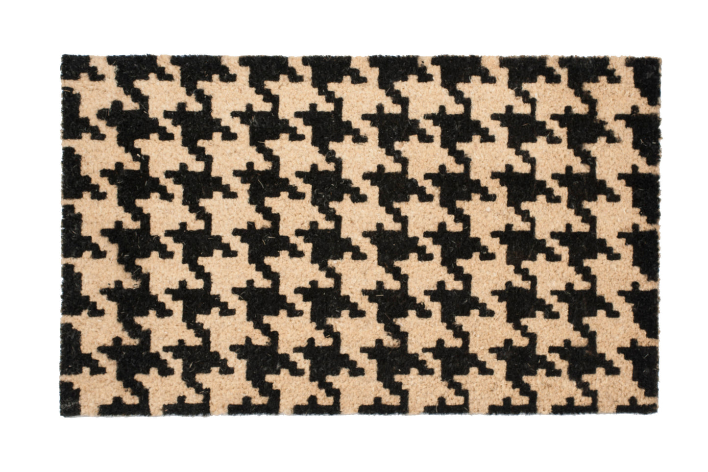 black and beige houndstooth pattern coir door mat