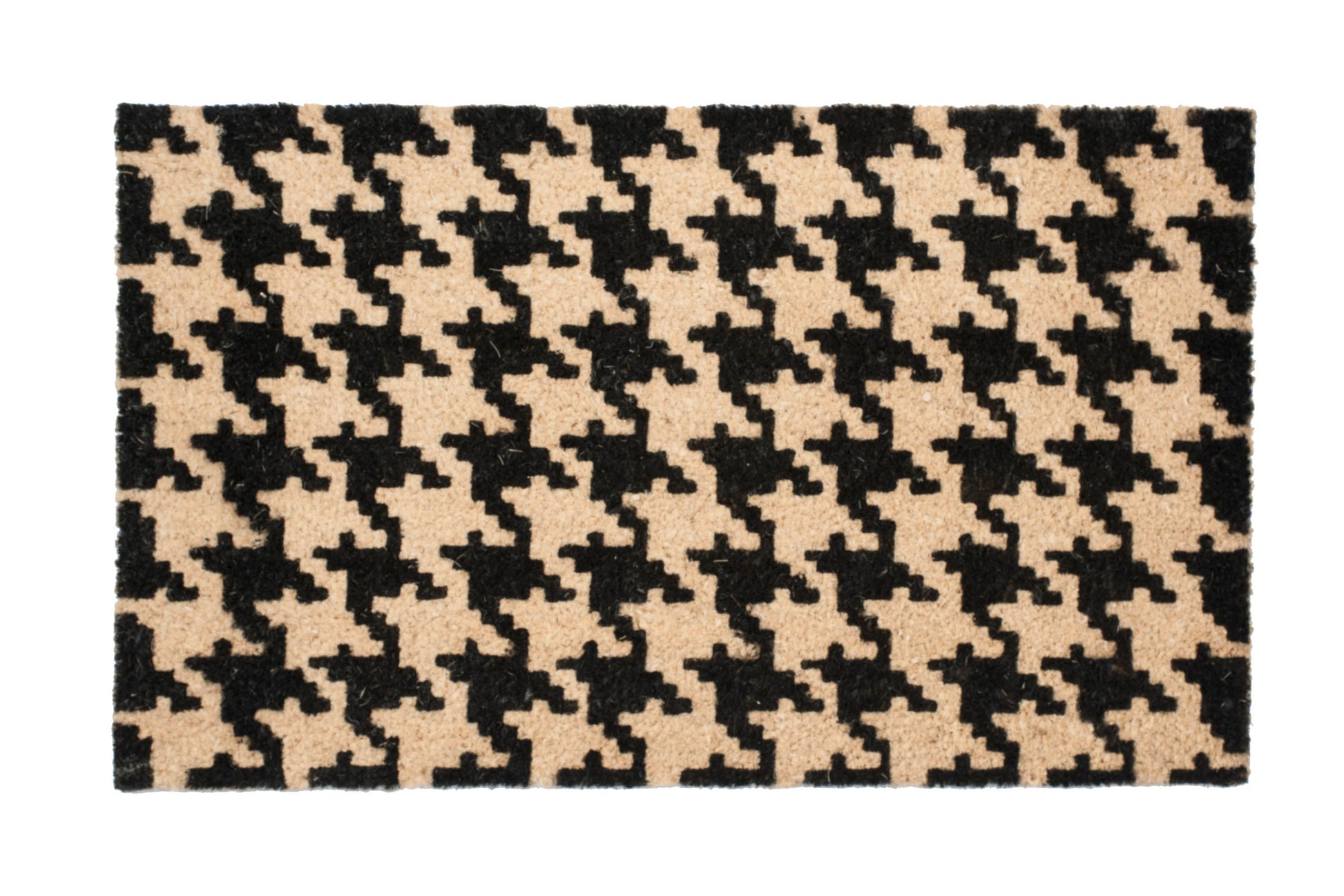 black and beige houndstooth pattern coir door mat