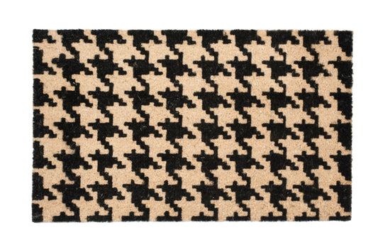 black and beige houndstooth pattern coir door mat