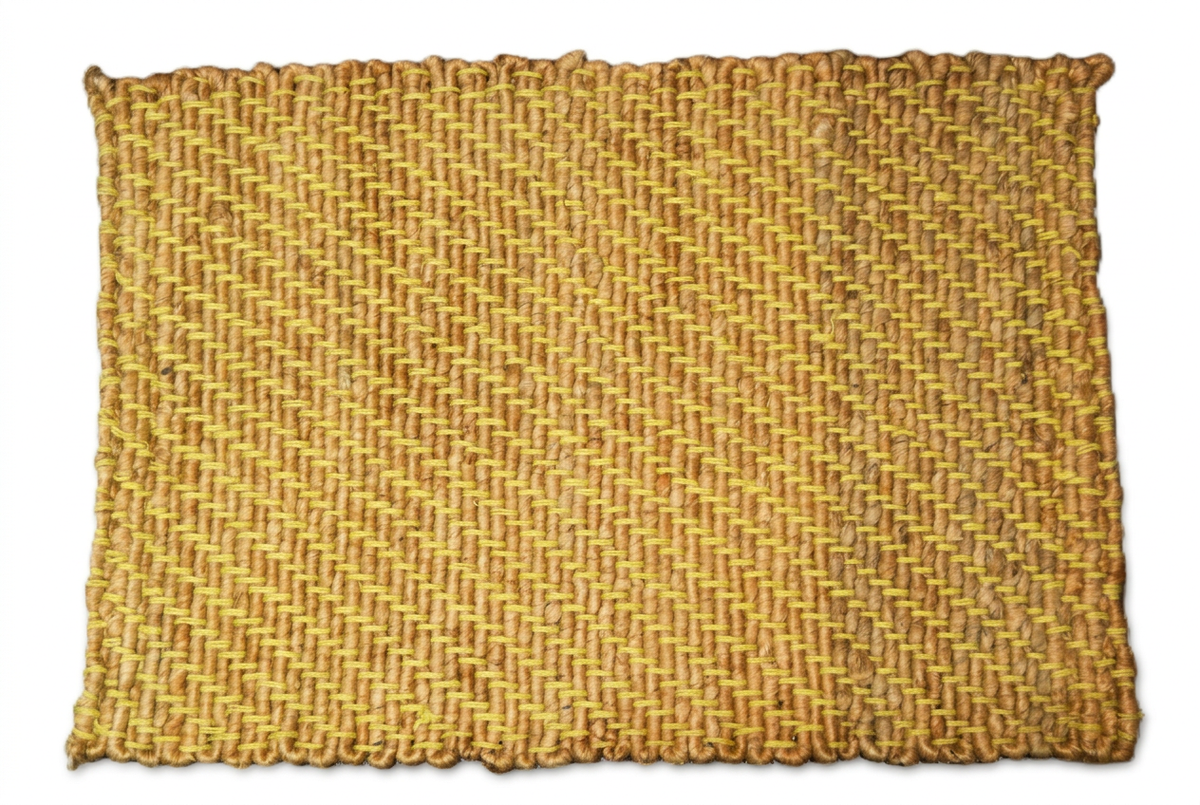 Yellow Stripe natural jute rug on white