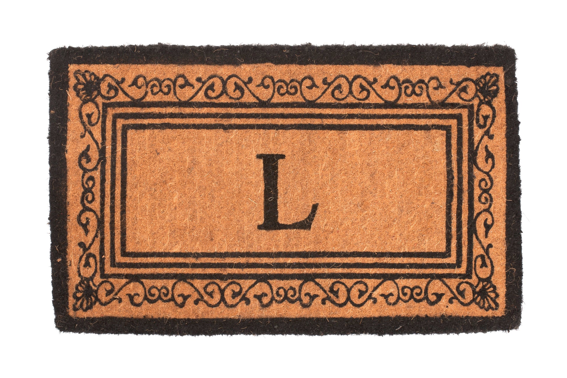 Doormat with a decorative border and letter 'L' in the center