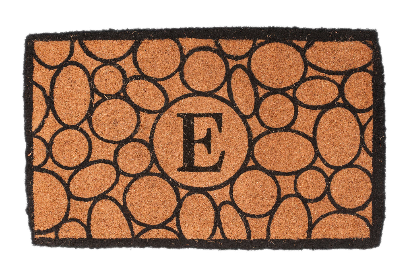 brown door mat with circles and ovals pattern
